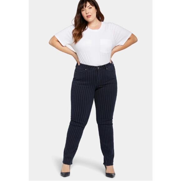NYDJ Marilyn Straight Stretch Tahoe Stripe Blue Lift Tuck Jeans 10 - Picture 1 of 10